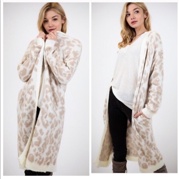 Leopard print long open maxi cardigan sweater - Picture 4 of 5